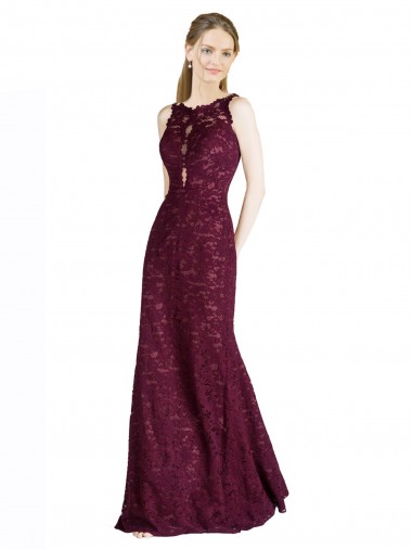 Burgundy Gold High Neck Sleeveless Keyhole Back A-Line Prom Dress / Bridesmaid Dress Townsville