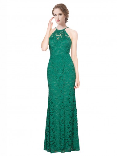 Dark Green High Neck Sleeveless Low Back Mermaid Prom Dress / Bridesmaid Dress Townsville