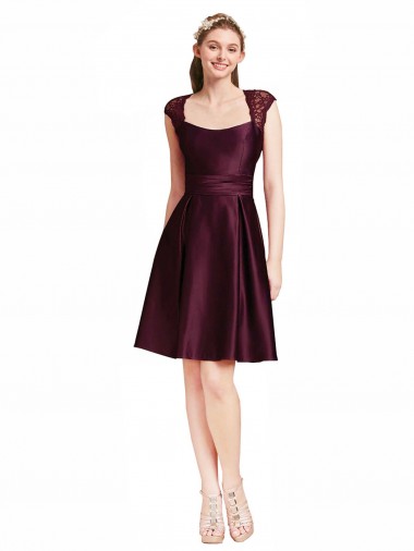 Grape Square Neck Sleeveless Open Back A-Line Bridesmaid Dress Townsville