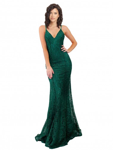 Dark Green V-Neck Sleeveless Open Back Mermaid Black Tie Evening Gown / Prom Dress / Bridesmaid Dress Townsville