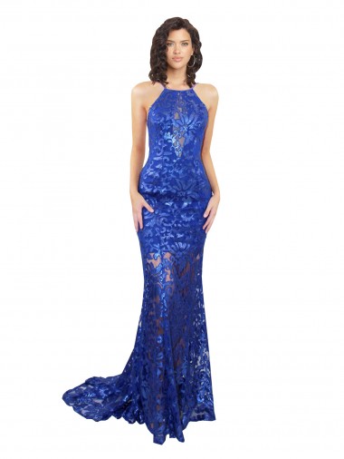 Royal Blue High Neck Sleeveless Open Back Mermaid Semi Formal Evening Dress / Prom Dress / Bridesmaid Dress Townsville