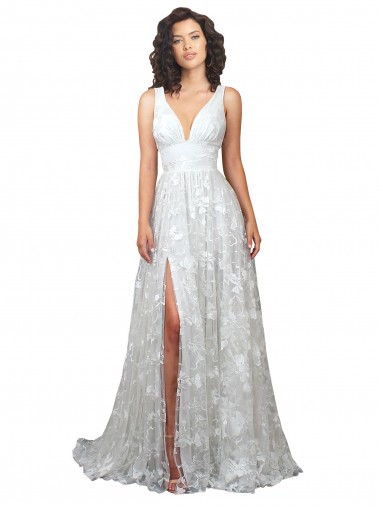 Off White V-Neck Sleeveless Low Back Lace A-Line Wedding Dress Townsville