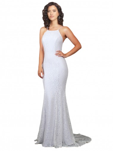 White High Neck Sleeveless Open Back Mermaid Wedding Dress Townsville