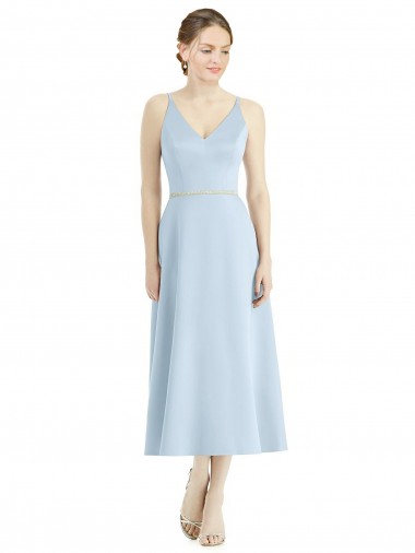 Light Sky Blue V-Neck Sleeveless Satin A-Line Bridesmaid Dress Townsville