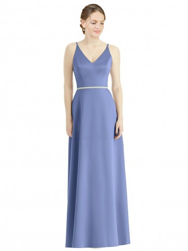 Periwinkle V-Neck Sleeveless Satin A-Line Bridesmaid Dress Townsville