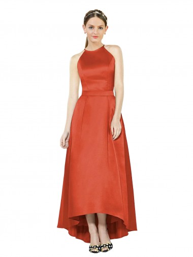 Spice Red Halter Neck Sleeveless A-Line High Low Bridesmaid Dress Townsville