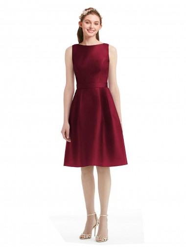 Burgundy Bateau Neck Sleeveless A-Line Bridesmaid Gown Townsville