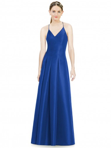 Royal Blue V-Neck Sleeveless Open Back A-Line Bridesmaid Dress Townsville