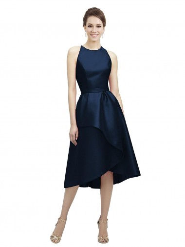 Dark Navy Jewel Neck Sleeveless A-Line High Low Bridesmaid Dress Townsville