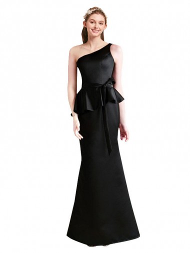 Black One Shoulder Sleeveless Satin Mermaid Bridesmaid Dress Townsville