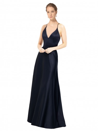 Dark Navy V-Neck Sleeveless A-Line Prom Dress / Bridal Party Dress Townsville