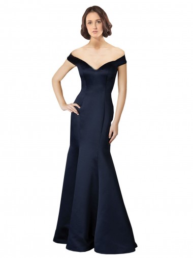 Dark Navy V-Neck Cap Sleeves Mermaid Prom Dress / Bridesmaid Dress Townsville