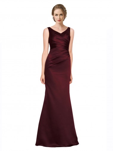 Burgundy V-Neck Sleeveless Low Back A-Line Black Tie Evening Gown / Prom Dress / Bridesmaid Dress Townsville