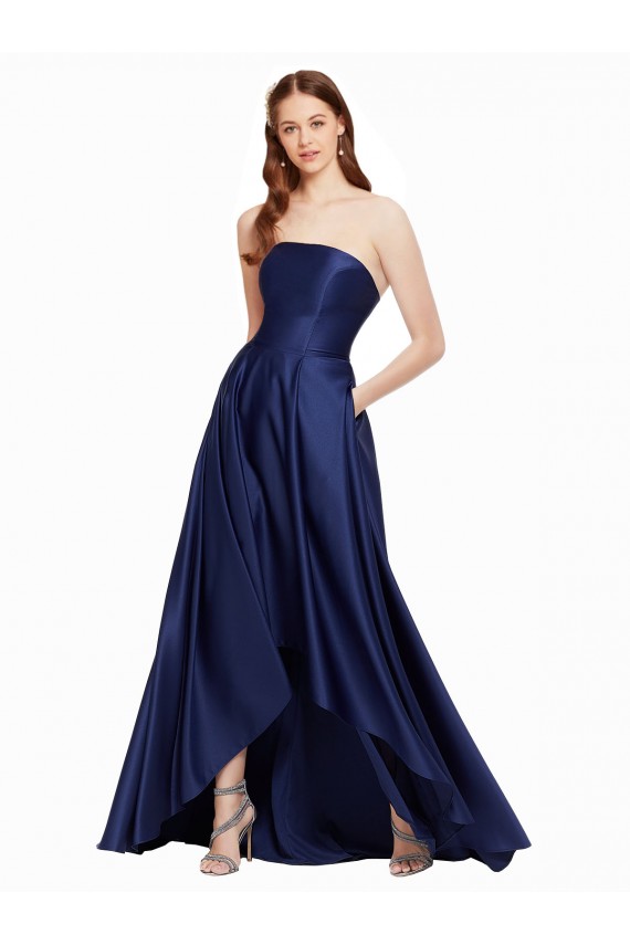 Dark Navy Strapless Sleeveless Low Back A-Line High Low Evening Gown / Prom Dress / Bridesmaid Dress Townsville