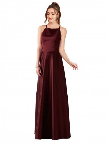 Burgundy Gold Halter Neck Sleeveless A-Line Prom Dress / Bridesmaid Dress Townsville