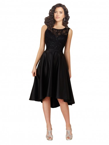 Black Illusion Neck Sleeveless A-Line High Low Bridesmaid Dress Townsville