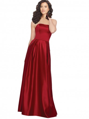 Dark Red Strapless Sleeveless A-Line Prom Dress / Bridesmaid Dress Townsville