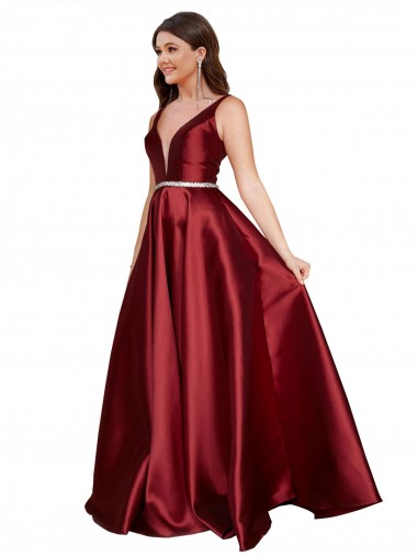 Burgundy V-Neck Sleeveless V-Back A-Line Formal Plus Size Evening Gown / Prom Dress / Bridesmaid Dress Townsville