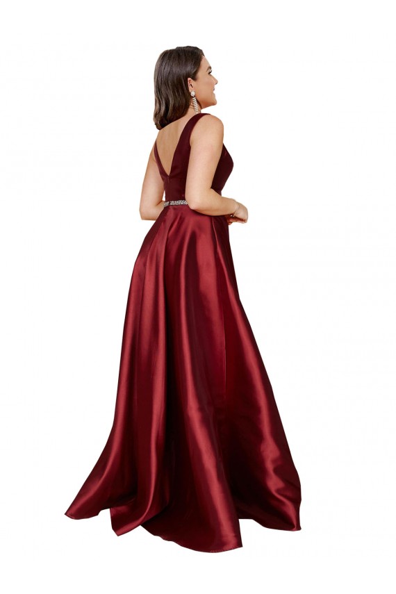 Burgundy V-Neck Sleeveless V-Back A-Line Formal Plus Size Evening Gown / Prom Dress / Bridesmaid Dress Townsville