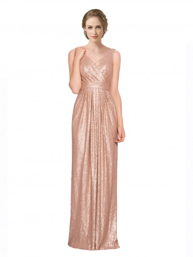 Rose Gold V-Neck Sleeveless Sheath Bridesmaid Dress / Evening Dress Townsville