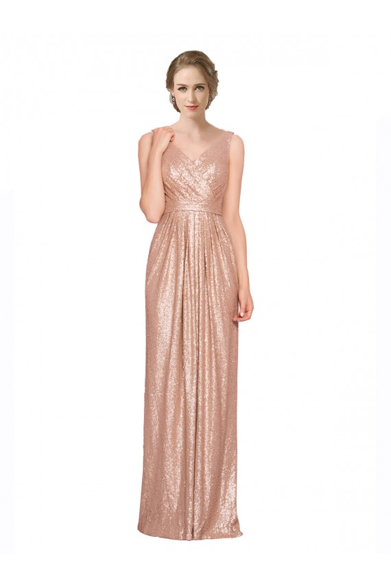 Rose Gold V-Neck Sleeveless Sheath Bridesmaid Dress / Evening Dress Townsville