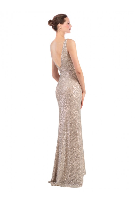 Silver V-Neck Sleeveless V-Back Sheath Formal Evening Gown / Prom Dress / Bridesmaid Dress Townsville