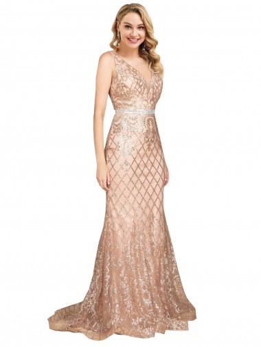 Rose Gold V-Neck Sleeveless V-Back Mermaid Formal Plus Size Evening Gown / Prom Dress / Bridesmaid Dress Townsville