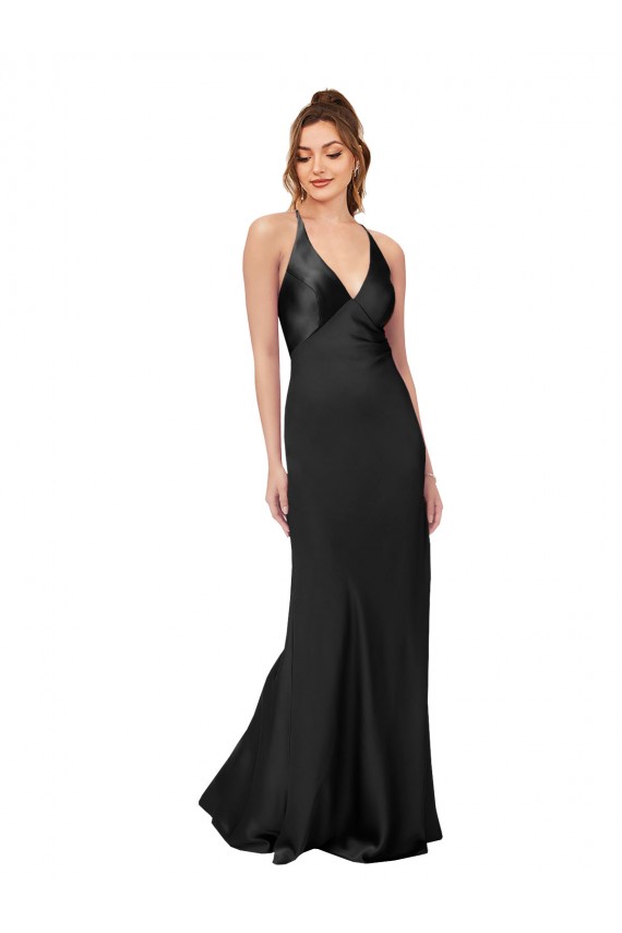 Black V-Neck Sleeveless Open Back Sheath Black Tie Evening Gown / Prom Dress / Bridesmaid Dress Townsville