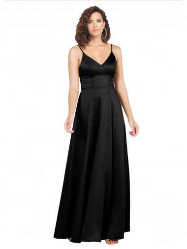 Black V-Neck Sleeveless V-Back A-Line Formal Evening Gown / Prom Dress / Bridesmaid Dress Townsville