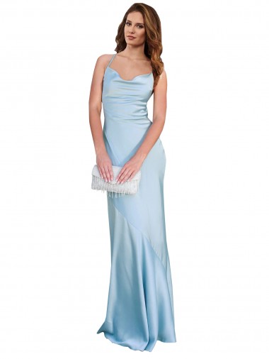 Light Sky Blue Cowl Neck Sleeveless Open Back Sheath Formal Evening Gown / Prom Dress / Bridesmaid Dress Townsville