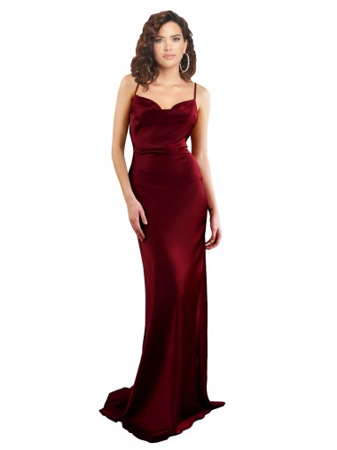 Burgundy Cowl Neck Sleeveless Open Back Silk like Satin Sheath Formal Evening Gown / Prom Dress / Bridesmaid Dress Townsville