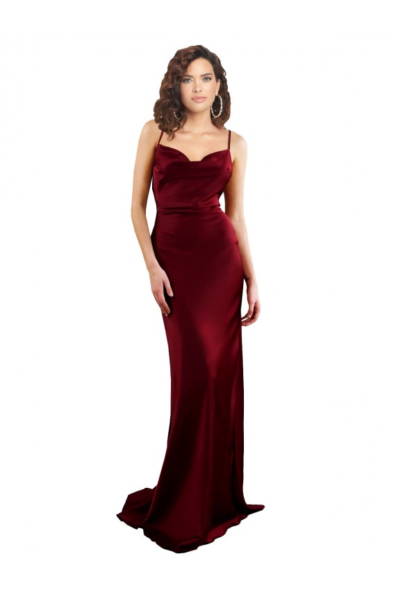 Burgundy Cowl Neck Sleeveless Open Back Silk like Satin Sheath Formal Evening Gown / Prom Dress / Bridesmaid Dress Townsville