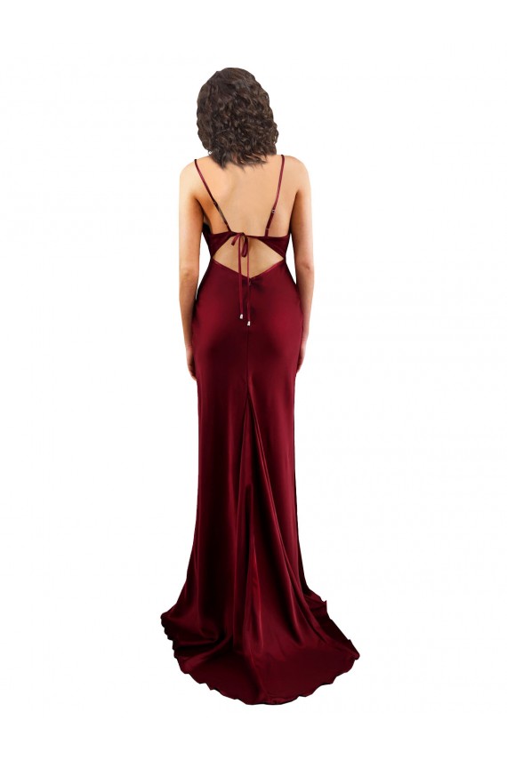 Burgundy Cowl Neck Sleeveless Open Back Silk like Satin Sheath Formal Evening Gown / Prom Dress / Bridesmaid Dress Townsville