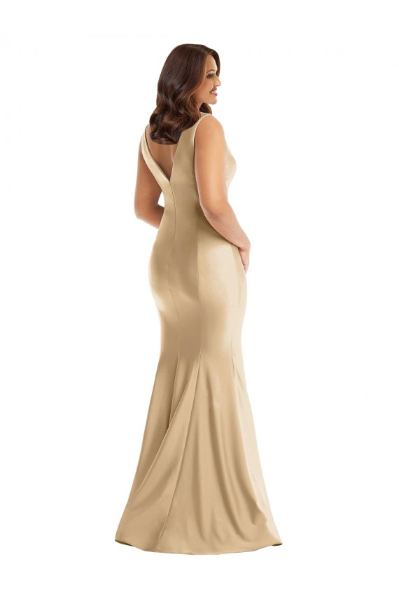 Soft Gold V-Neck Sleeveless V-Back Mermaid Formal Plus Size Evening Gown / Prom Dress / Bridesmaid Dress Townsville