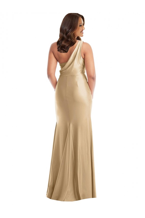 Soft Gold One Shoulder Sleeveless Mermaid Formal Plus Size Evening Gown / Prom Dress / Bridesmaid Dress Townsville