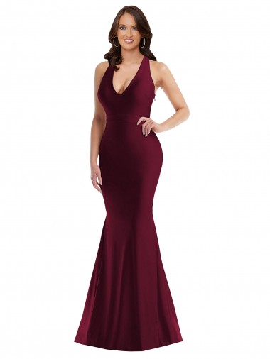 Burgundy V-Neck Sleeveless Open Back Mermaid Formal Plus Size Evening Gown / Prom Dress / Bridesmaid Dress Townsville