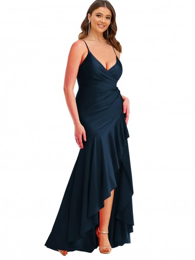 Dark Navy Spaghetti Straps Sleeveless Mermaid High Low Plus Size Evening Gown / Prom Dress / Bridesmaid Dress Townsville