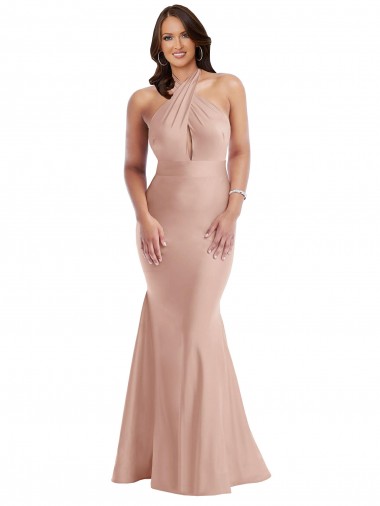 Dusty Pink Halter Neck Sleeveless Open Back Mermaid Formal Plus Size Evening Gown / Prom Dress / Bridesmaid Dress Townsville