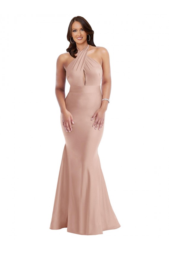 Dusty Pink Halter Neck Sleeveless Open Back Mermaid Formal Plus Size Evening Gown / Prom Dress / Bridesmaid Dress Townsville