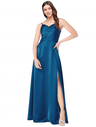 Peacock Blue Cowl Neck Sleeveless Low Back A-Line Formal Evening Gown / Prom Dress / Bridesmaid Dress Townsville