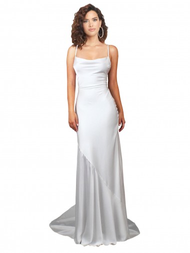 White Cowl Neck Sleeveless Open Back Sheath Beach Wedding Dress Townsville