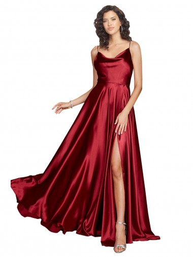 Burgundy Cowl Neck Sleeveless Low Back A-Line Black Tie Evening Dress / Prom Dress / Bridesmaid Dress Townsville