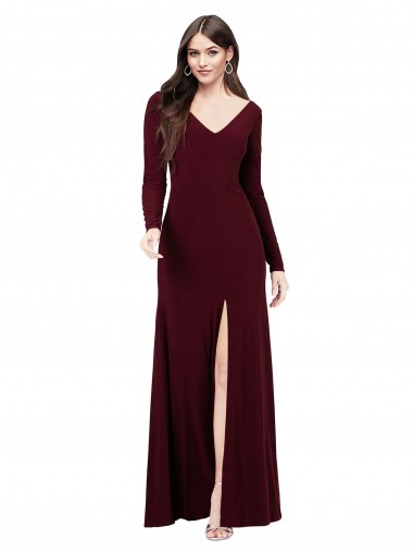 Burgundy Gold V-Neck Long Sleeves V-Back Sheath Prom Dress / Bridesmaid Dress Townsville