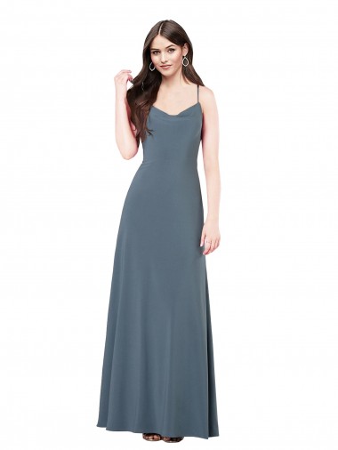 Slate Grey V-Neck Sleeveless Low Back A-Line Prom Dress / Bridesmaid Dress Townsville