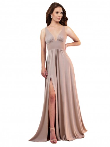 Dusty Pink V-Neck Sleeveless Low Back A-Line Black Tie Evening Gown / Prom Dress / Bridesmaid Dress Townsville