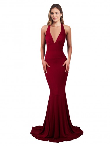 Burgundy V-Neck Sleeveless Open Back Mermaid Formal Evening Gown / Prom Dress / Bridesmaid Dress Townsville