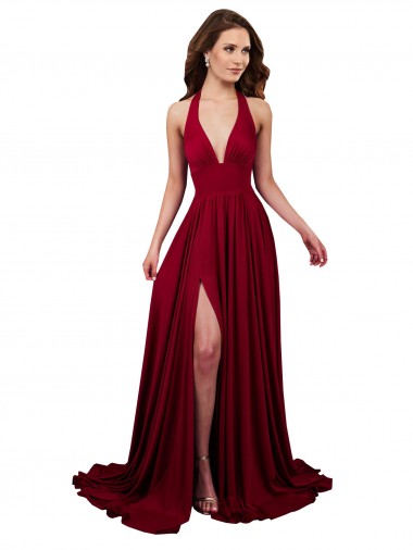 Burgundy V-Neck Sleeveless Open Back A-Line Black Tie Evening Gown / Prom Dress / Bridesmaid Dress Townsville