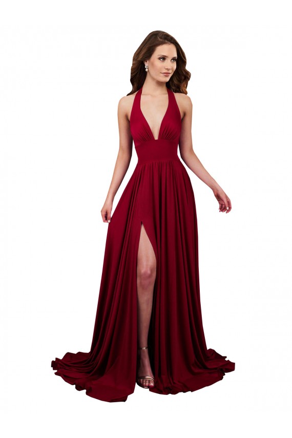 Burgundy V-Neck Sleeveless Open Back A-Line Black Tie Evening Gown / Prom Dress / Bridesmaid Dress Townsville