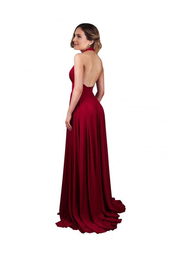 Burgundy V-Neck Sleeveless Open Back A-Line Black Tie Evening Gown / Prom Dress / Bridesmaid Dress Townsville