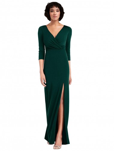 Dark Green V-Neck Long Sleeves V-Back Trumpet Formal Evening Gown / Prom Dress / Bridesmaid Dress Townsville